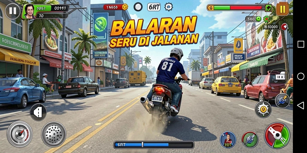 Tampilan seru gameplay 6RT yang penuh aksi balapan.