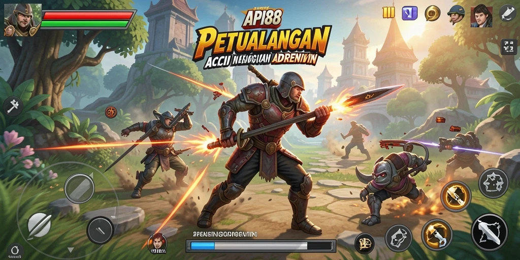Tampilan aksi menegangkan dalam API88 dengan karakter dan senjata yang beragam.