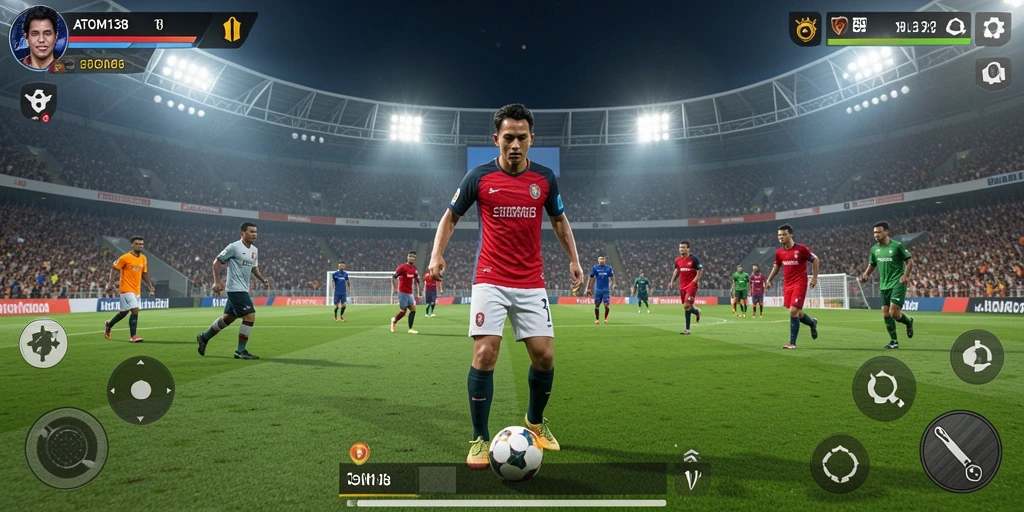 Menampilkan gameplay seru di ATOM138 dengan aksi sepak bola yang intens.