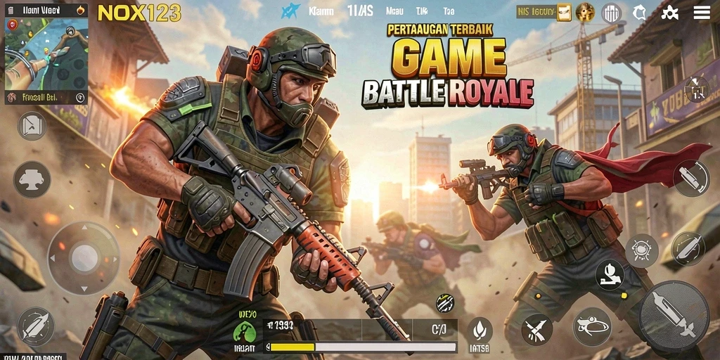 Gameplay seru dan menegangkan di NOX123 Battle Royale.