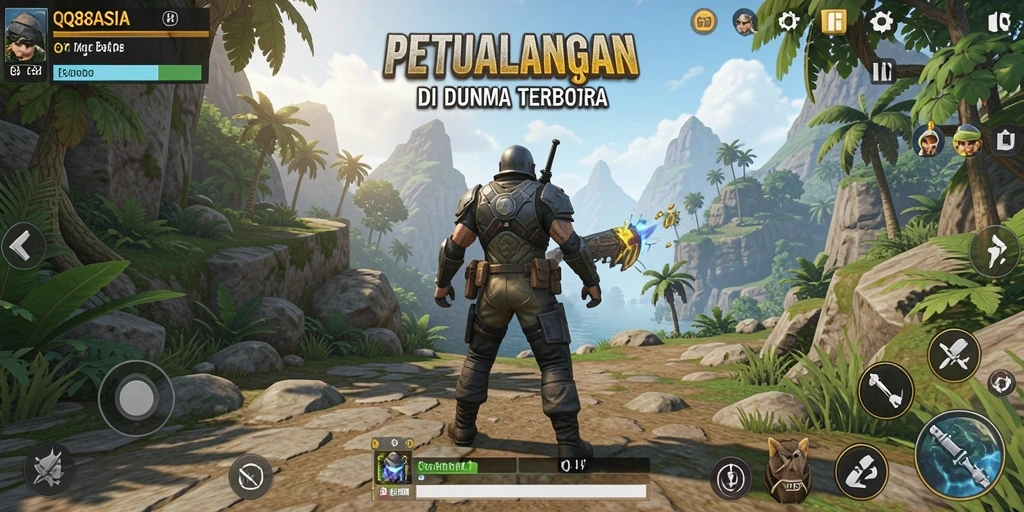 Tangkapan layar gameplay QQ88ASIA yang menampilkan eksplorasi dunia terbuka.